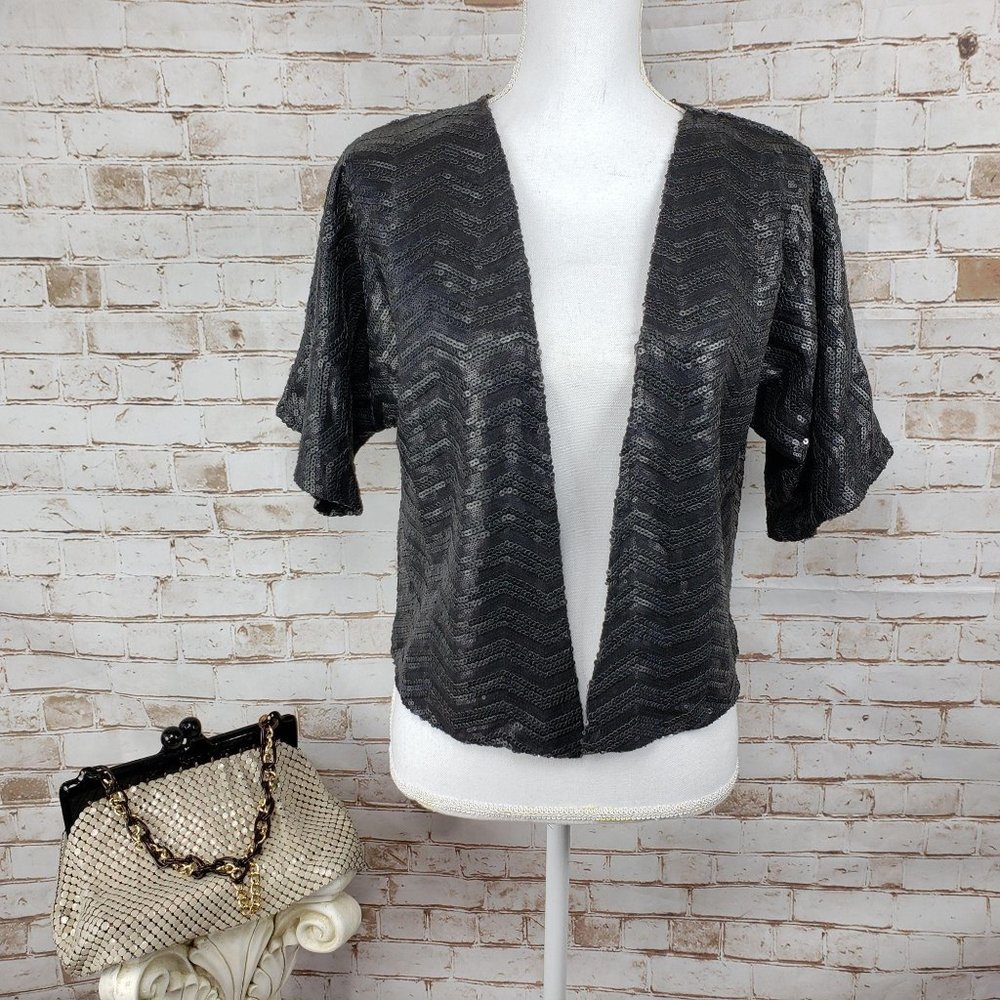 NWT Steve Madden OSFM Black Sequin Open Shrug